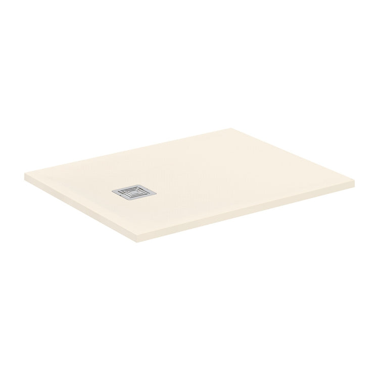 Ideal Standard S+ rechteckige Duschwanne L. 100 T. 80 cm, ultraflach, aus IdealSolid, mit Ablauf an der kurzen Seite, Sandfarbe matt Finish ULTRA FLAT T5596FT