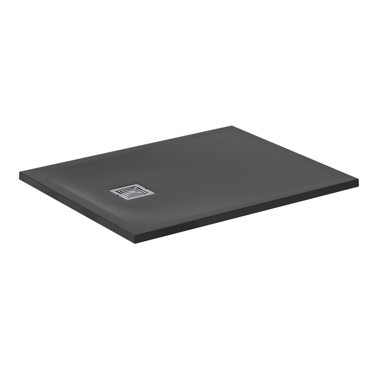 Ideal Standard S+ rechteckige Duschwanne L. 100 T. 80 cm, ultraflach, aus IdealSolid, mit Ablauf an der kurzen Seite, Schwarz matt ULTRA FLAT T5596FV
