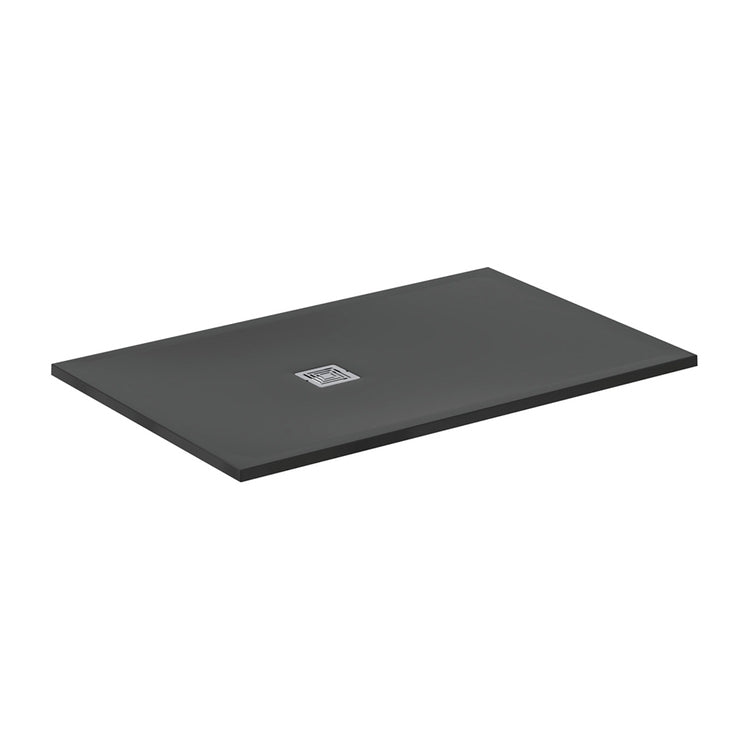 Ideal Standard S+ rechteckige Duschwanne L. 140 T. 90 cm, ultraflach, aus IdealSolid, mit Ablauf an der kurzen Seite, Schwarz matt ULTRA FLAT T5598FV