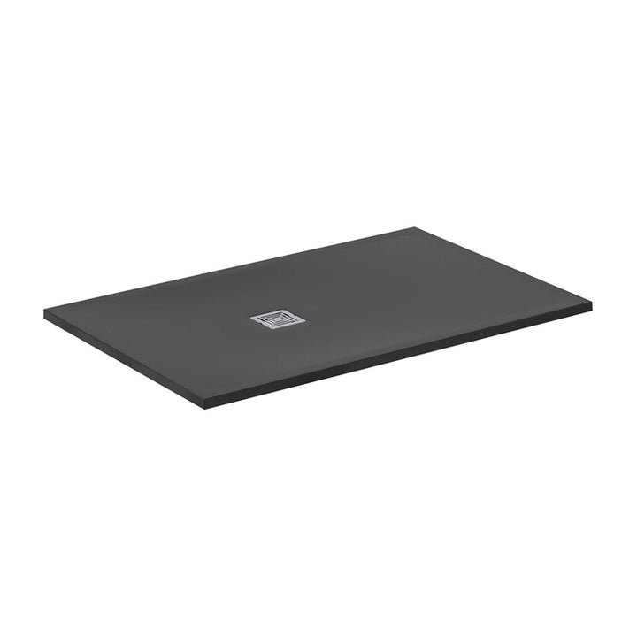 Ideal Standard S+ rechteckige Duschwanne L. 140 T. 90 cm, ultraflach, aus IdealSolid, mit Ablauf an der kurzen Seite, Schwarz matt ULTRA FLAT T5598FV