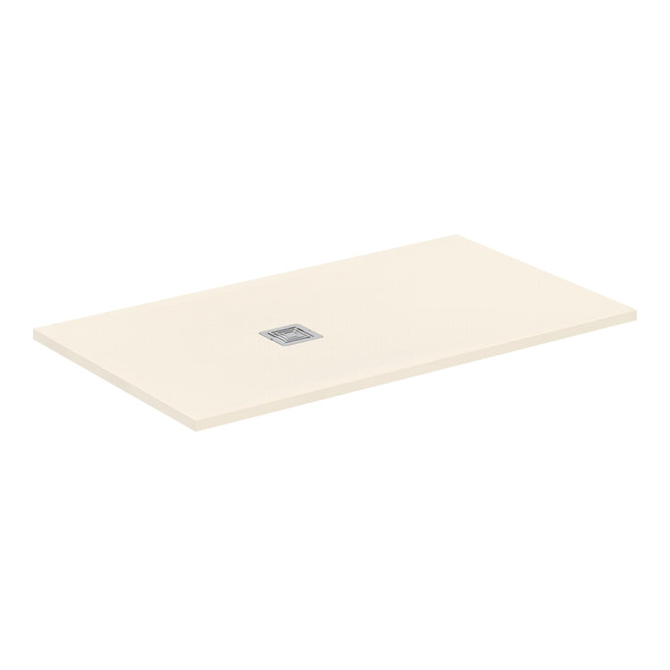 Ideal Standard S+ rechteckige Duschwanne L. 140 T. 80 cm, ultraflach, aus IdealSolid, mit Ablauf an der kurzen Seite, Farbe Zementgrau, matte Oberfläche ULTRA FLAT T5599FS