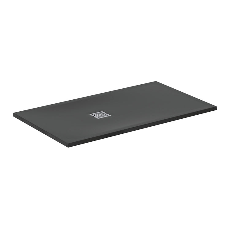 Ideal Standard S+ rechteckige Duschwanne L. 140 T. 80 cm, ultraflach, aus IdealSolid, mit Ablauf an der kurzen Seite, Schwarz matt ULTRA FLAT T5599FV