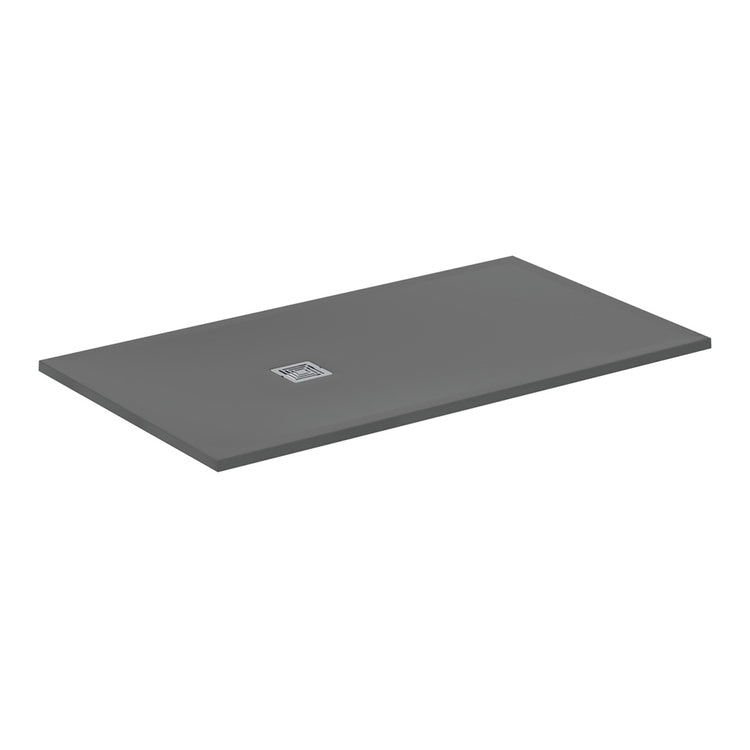 Ideal Standard S+ Duschwanne rechteckig L. 160 T. 90 cm, ultraflach, aus IdealSolid, mit Ablauf an der kurzen Seite, Farbe Zementgrau, matte Oberfläche ULTRA FLAT T5601FS