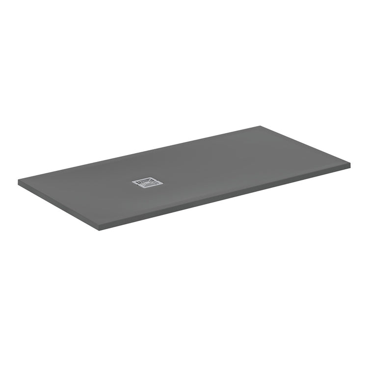 Ideal Standard S+ Duschwanne rechteckig L. 160 T. 80 cm, ultraflach, aus IdealSolid, mit Ablauf an der kurzen Seite, Farbe Zementgrau, matte Oberfläche ULTRA FLAT T5602FS