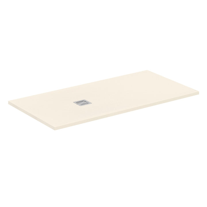Ideal Standard S+ rechteckige Duschwanne L. 160 T. 80 cm, ultraflach, aus IdealSolid, mit Ablauf an der kurzen Seite, Sandfarbe mattes Finish ULTRA FLAT T5602FT