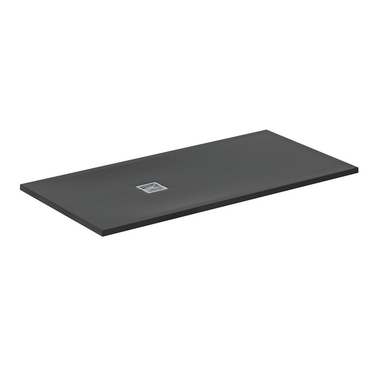 Ideal Standard S+ rechteckige Duschwanne L. 160 T. 80 cm, ultraflach, aus IdealSolid, mit Ablauf an der kurzen Seite, Schwarz matt ULTRA FLAT T5602FV