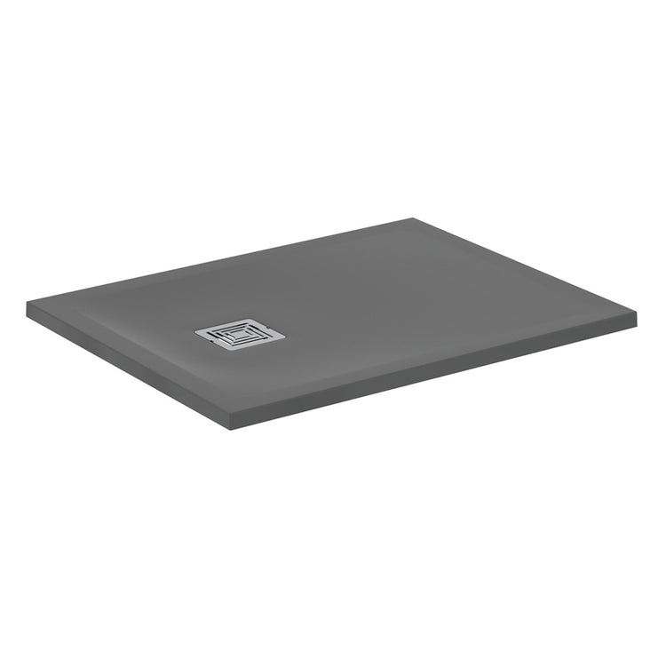 Ideal Standard S+ rechteckige Duschwanne L. 90 T. 70 cm, ultraflach, aus IdealSolid, mit Ablauf an der kurzen Seite, Zementgrau matt Finish ULTRA FLAT T5604FS