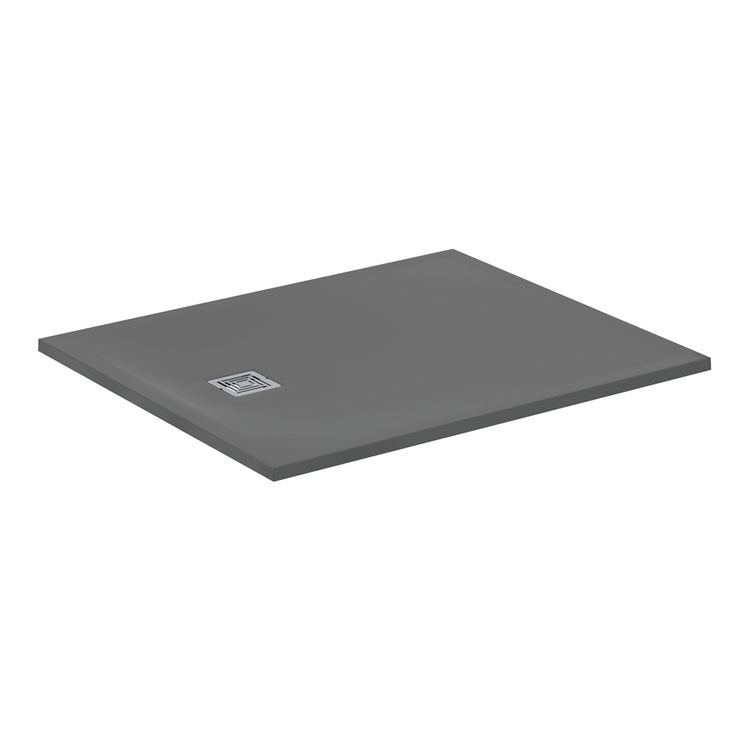 Ideal Standard S+ rechteckige Duschwanne L. 120 T. 100 cm, ultraflach, aus IdealSolid, mit Ablauf an der kurzen Seite, Farbe Zementgrau, matte Oberfläche ULTRA FLAT T5605FS