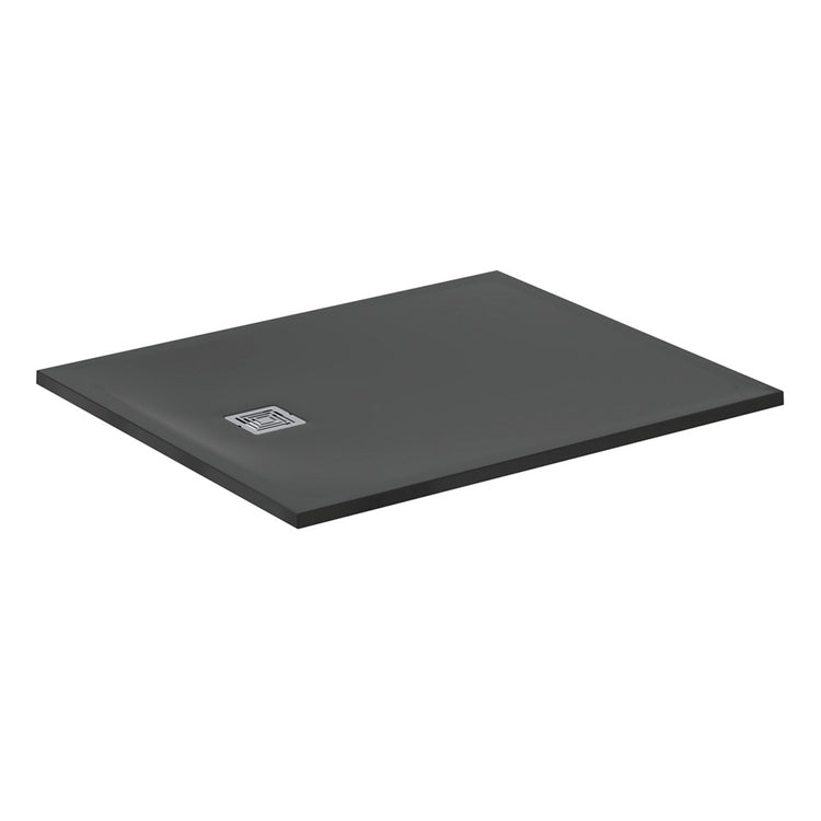 Ideal Standard S+ rechteckige Duschwanne L. 120 T. 100 cm, ultraflach, aus IdealSolid, mit Ablauf an der kurzen Seite, Schwarz matt ULTRA FLAT T5605FV