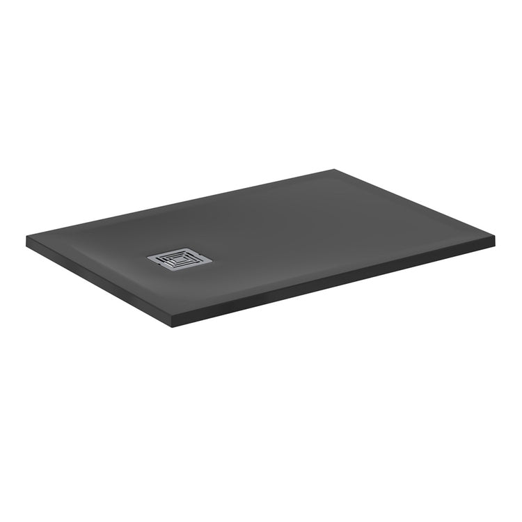 Ideal Standard S+ rechteckige Duschwanne L. 100 T. 70 cm, ultraflach, aus IdealSolid, mit Ablauf an der kurzen Seite, Schwarz matt ULTRA FLAT T5606FV
