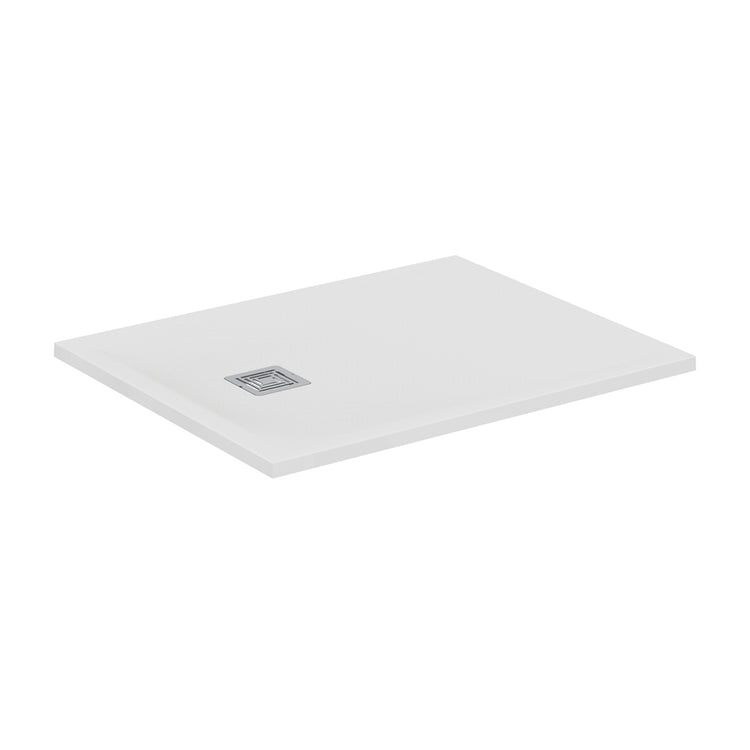 Ideal Standard S+ rechteckige Duschwanne L. 100 T. 80 cm, ultraflach, aus IdealSolid, mit Ablauf an der kurzen Seite, Weiß, matte Oberfläche ULTRA FLAT T5596FR