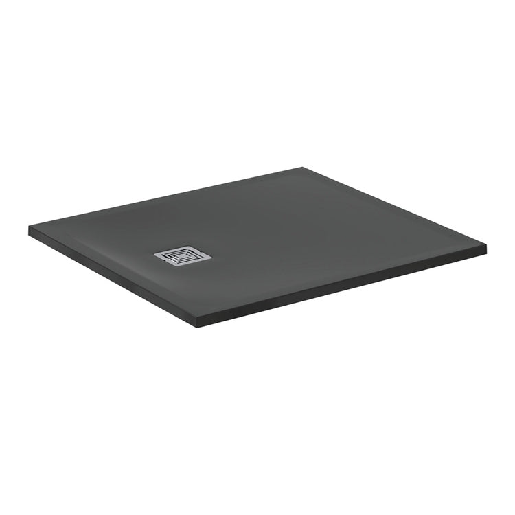 Ideal Standard S+ rechteckige Duschwanne L. 100 T. 90 cm, ultraflach, aus IdealSolid, mit Ablauf an der kurzen Seite, Schwarz matt ULTRA FLAT T5607FV