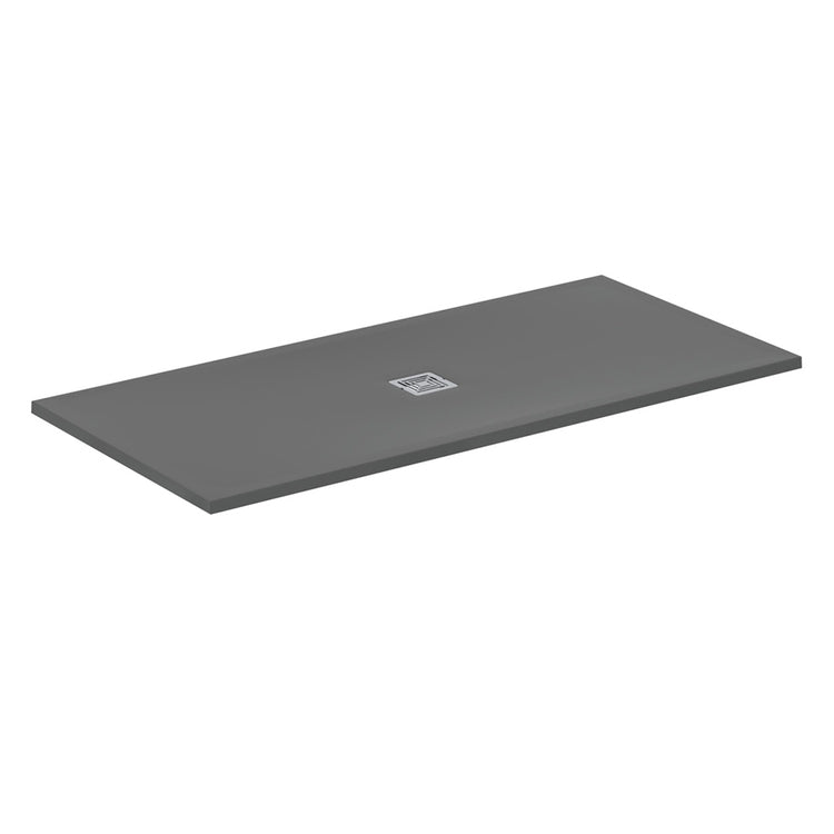 Ideal Standard S+ rechteckige Duschwanne L. 170 T. 80 cm, ultraflach, aus IdealSolid, mit mittigem Ablauf, Farbe Beton Grau, mattes Finish ULTRA FLAT T5611FS