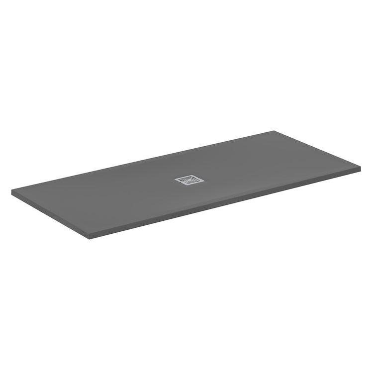 Ideal Standard S+ rechteckige Duschwanne L. 180 T. 80 cm, ultraflach, aus IdealSolid, mit mittigem Ablauf, Farbe Beton Grau, mattes Finish ULTRA FLAT T5612FS