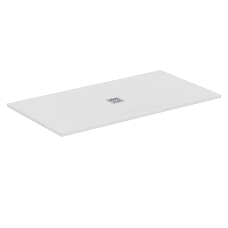 Ideal Standard S+ rechteckige Duschwanne L. 170 T. 90 cm, ultraflach, aus IdealSolid, mit mittigem Abfluss, Weiß, matte Oberfläche ULTRA FLAT T5616FR