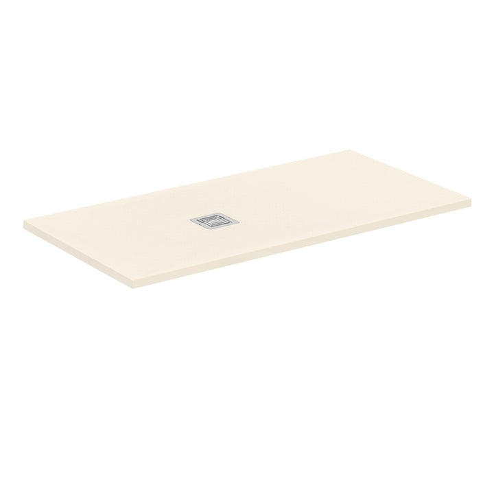 Ideal Standard S+ rechteckige Duschwanne L. 140 T. 70 cm, ultraflach, aus IdealSolid, mit Ablauf an der kurzen Seite, Sandfarbe mattes Finish ULTRA FLAT T5613FT