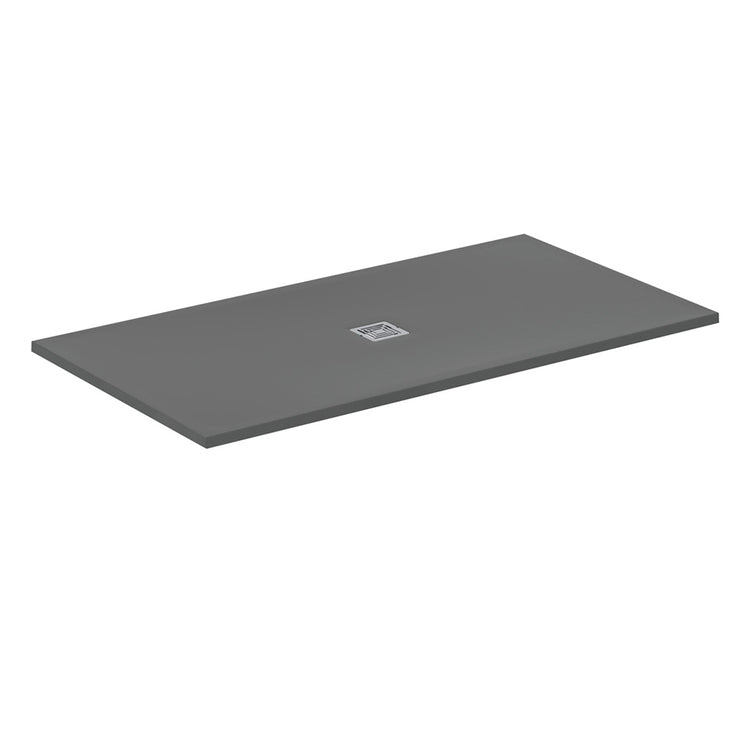 Ideal Standard S+ rechteckige Duschwanne L. 170 T. 90 cm, ultraflach, aus IdealSolid, mit mittigem Ablauf, Farbe Beton Grau, mattes Finish ULTRA FLAT T5616FS