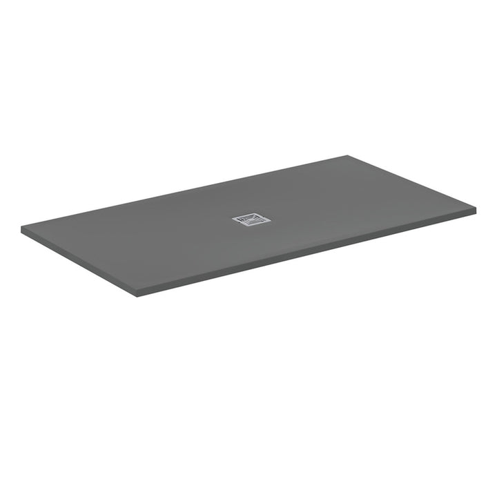 Ideal Standard S+ rechteckige Duschwanne L. 170 T. 90 cm, ultraflach, aus IdealSolid, mit mittigem Ablauf, Farbe Beton Grau, mattes Finish ULTRA FLAT T5616FS