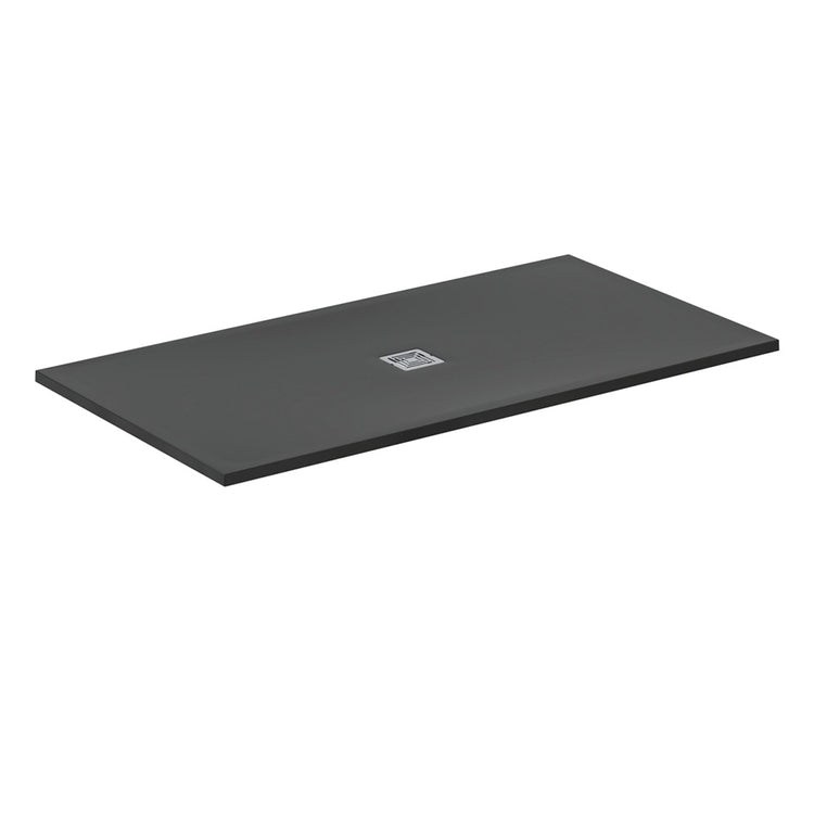 Ideal Standard S+ rechteckige Duschwanne L. 170 T. 90 cm, ultraflach, aus IdealSolid, mit mittigem Abfluss, Schwarz matt ULTRA FLAT T5616FV