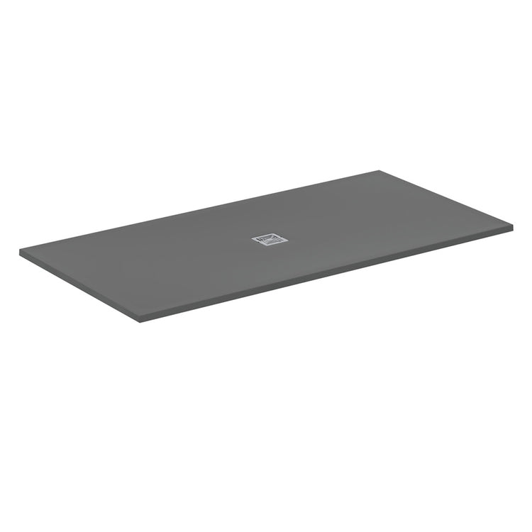 Ideal Standard S+ rechteckige Duschwanne L. 200 T. 100 cm, ultraflach, aus IdealSolid, mit mittigem Ablauf, Farbe Beton Grau, mattes Finish ULTRA FLAT T5617FS