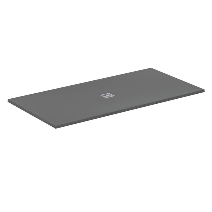 Ideal Standard S+ rechteckige Duschwanne L. 200 T. 100 cm, ultraflach, aus IdealSolid, mit mittigem Ablauf, Farbe Beton Grau, mattes Finish ULTRA FLAT T5617FS