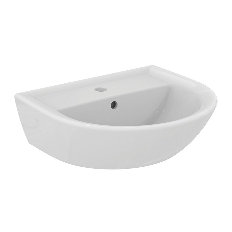 Ideal Standard Waschbecken L. 55 T. 44 cm, mit Loch für Armatur und Überlauf, Weiß, glänzende Ausführung EUROVIT W332801