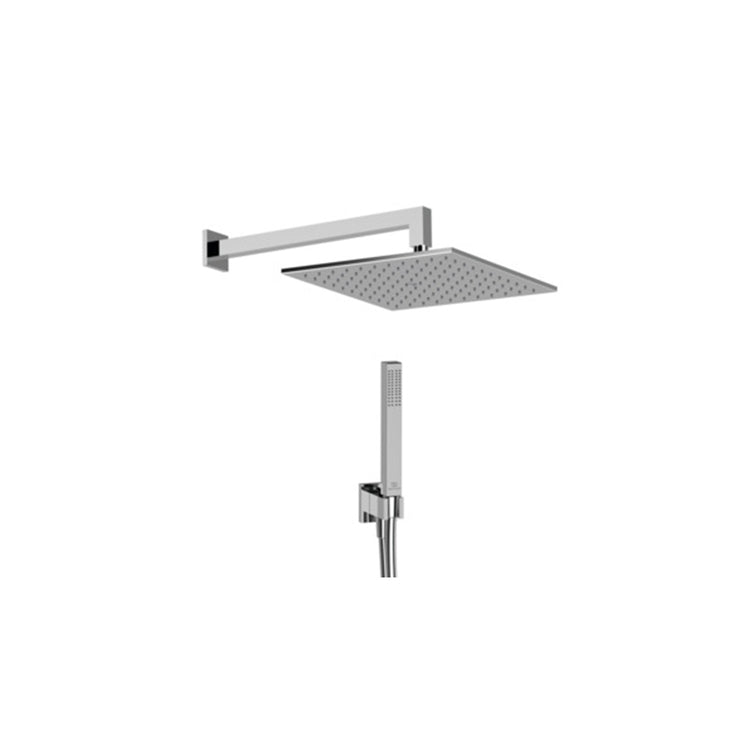 Ideal Standard Duschkit Light quadratisch mit Wandarm, quadratischer Kopfbrause 30 cm, Handbrause Stick, Auslassanschluss mit festem Halter und 175 cm Schlauch, Chromoberfläche IDEALRAIN BD826AA