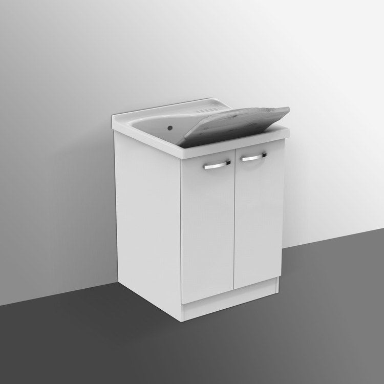 Ideal Standard Unterschrank mit Holzplatte L. 60 T. 60 cm, Weiß, glänzende Ausführung LAGO J0028PW