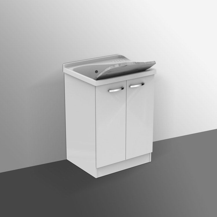 Ideal Standard Unterschrank mit Holzplatte L. 60 T. 50 cm, Weiß, glänzende Ausführung LAGO J0029PW