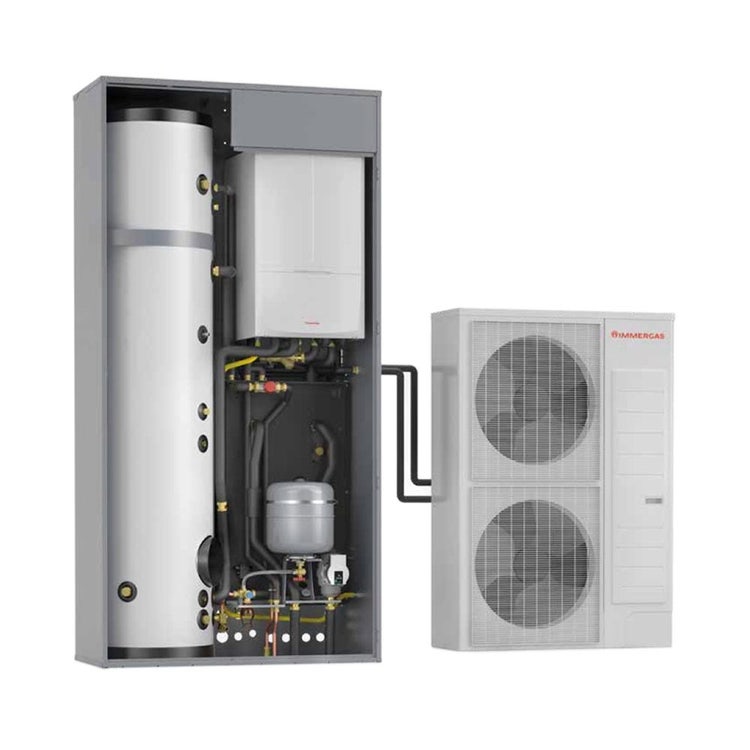 Immergas Kit Magis Combo 14 Plus V2 T mit Super Trio TOP Drehstrom-Wärmepumpe reversible Hybrid mit Hydronischeinheit, für Anlagen bis zu zwei Zonen 3.030829+3.031192+3.031699