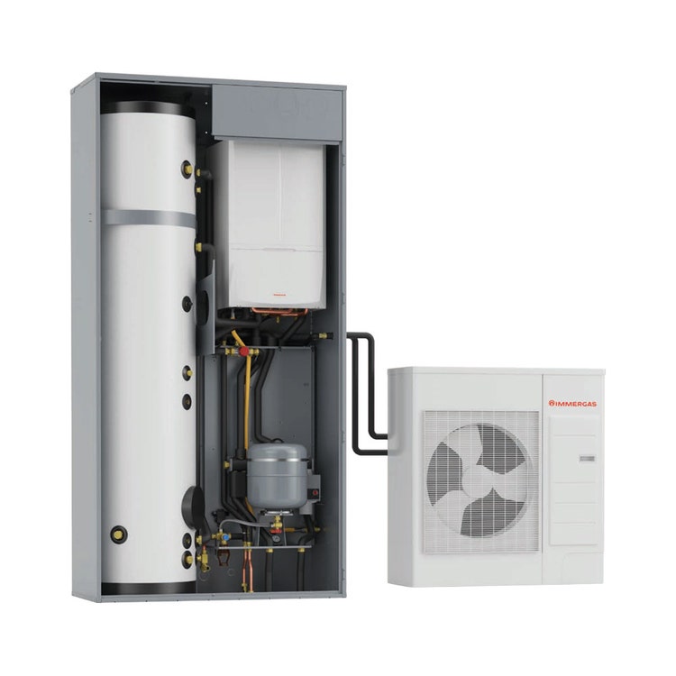 Immergas Kit Magis Combo 4 Plus V2 R32 mit Super Trio reversibler Hybridwärmepumpe mit Hydronikgruppe, für Anlagen bis zu zwei Zonen 3.030615+3.030395+3.030599
