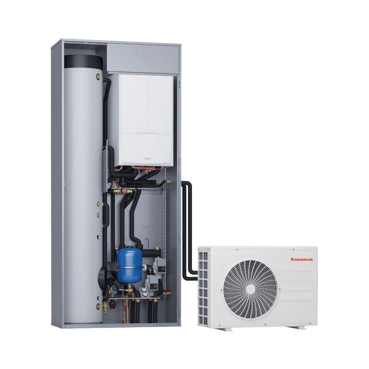 Immergas Kit Magis Combo 9 Plus V2 R32 im Solar Container Combo Reversible Hybrid-Wärmepumpe mit Hydronik-Einheit und Einbaurahmen, für Anlagen bis zu zwei Zonen 3.030619+3.027867+3.028187