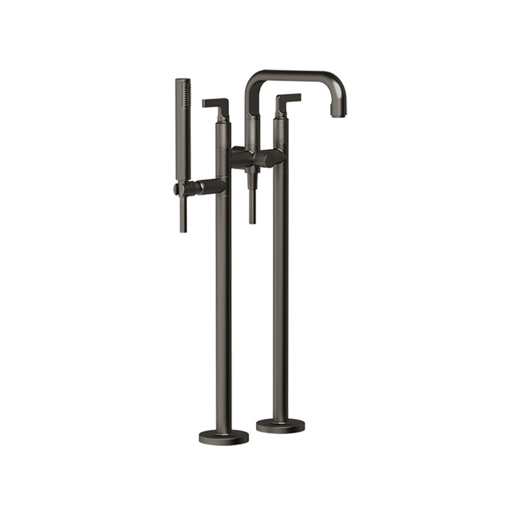 Gessi Inciso - Standfuß außen an der Wanne, mit Handbrause und automatischem Umschalter, Oberfläche gebürstetes Messing PVD 58029#727