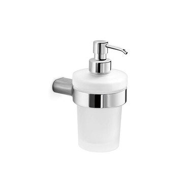 Inda Wandseifenspender mit Behälter aus satiniertem Glas, Spender aus Messing in gebürsteter Nickel-Ausführung MITO A20120AC21