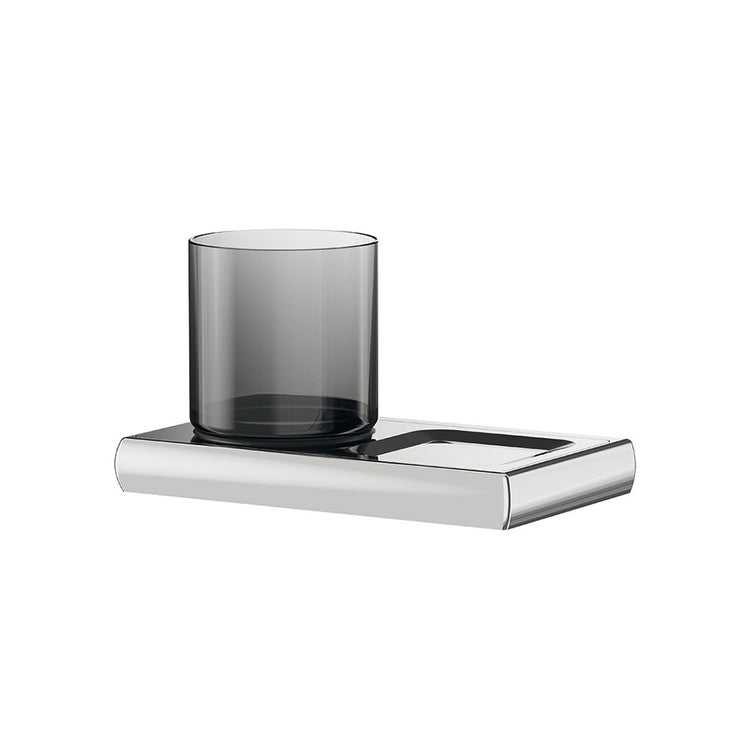 Inda Becherhalter mit Seifenhalter oder Wandaufbewahrung links, Chrom- und satiniertes Glas Finish CLAIRE A7178BCR04