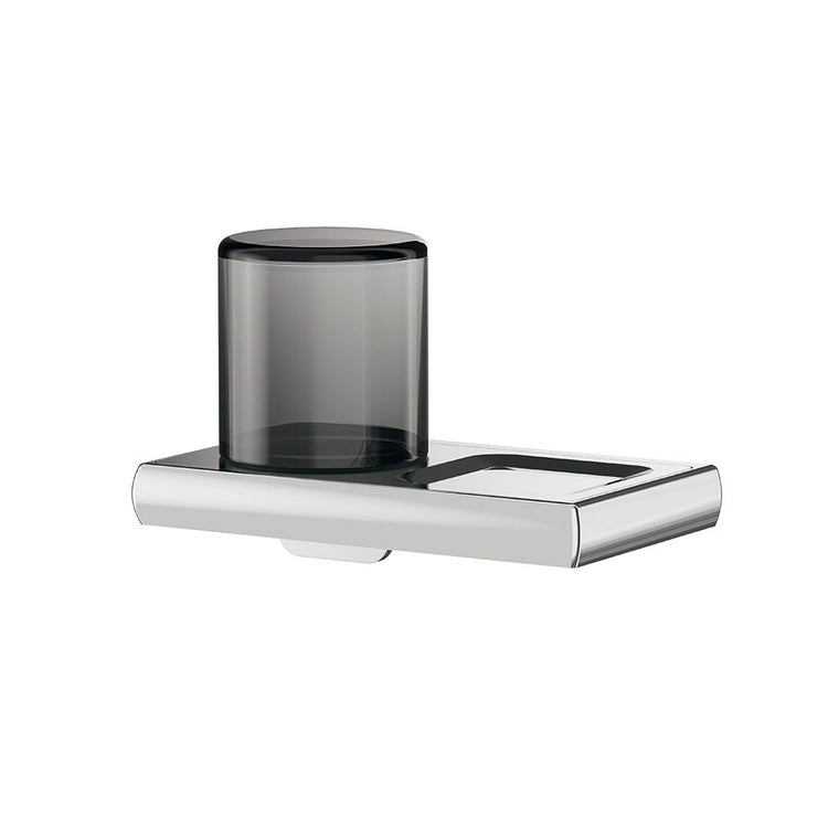 Inda Hebelseifenspender mit Aufbewahrung auf der linken Wandseite, Hebel in Ausführung, Chrom- und Rauchglasfinish CLAIRE A7178DCR04