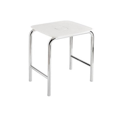 Inda Hocker mit Sitzfläche aus ABS, Weiß, Hochglanz-Finish, und Gestell aus Messing, Chrom-Finish AV375BWW