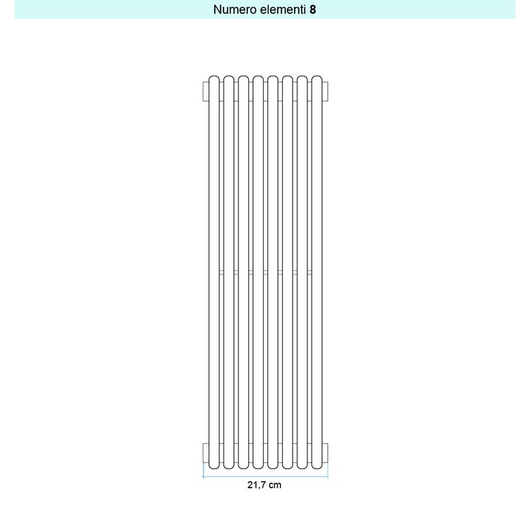 Irsap Design-Heizkörper ARPA 18 vertikal, 8 Glieder, H 182 × B 21,7 × T 4,6 cm, Hellgrau matt (Farbcode 8N) A181820088NIR01A01