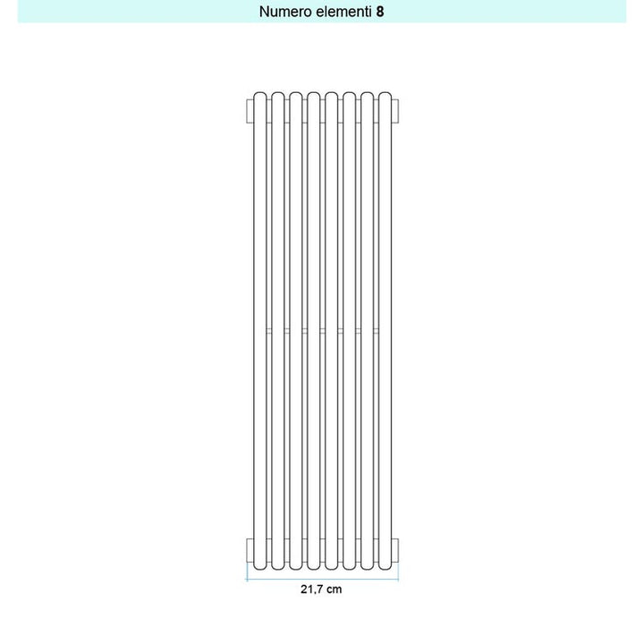 Irsap Design-Heizkörper ARPA 18 vertikal, 8 Glieder, H 182 × B 21,7 × T 4,6 cm, Hellgrau matt (Farbcode 8N) A181820088NIR01A01