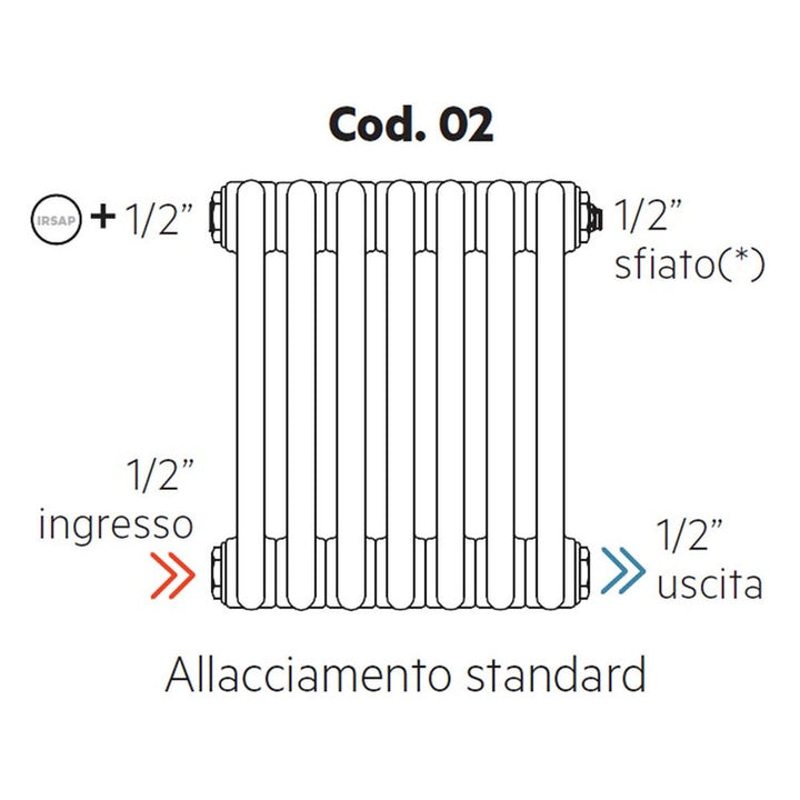 Irsap Standardanschluss für Tesi, ohne montierte Stopfen, 1/2" Eingang und 1/2" Ausgang Cod.02
