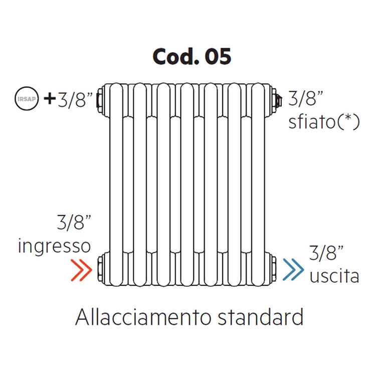 Irsap Standardanschluss für Tesi, ohne montierte Kappen, 3/8" Eingang und 3/8" Ausgang Cod.05
