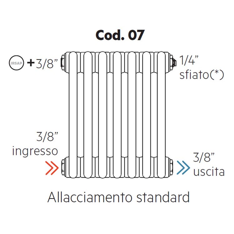 Irsap Standardanschluss für Tesi, ohne montierte Kappen, 3/8" Eingang und 3/8" Ausgang Cod.07