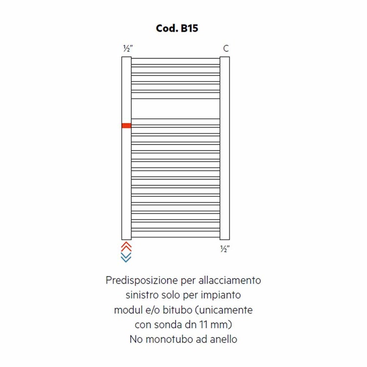 Irsap Vorrichtung für linken Anschluss nur für Modul- und/oder Zweirohranlage (ausschließlich mit Sonde DN 11 mm), kein Einrohrring, horizontale Ausrichtung des Heizkörpers Cod.B15