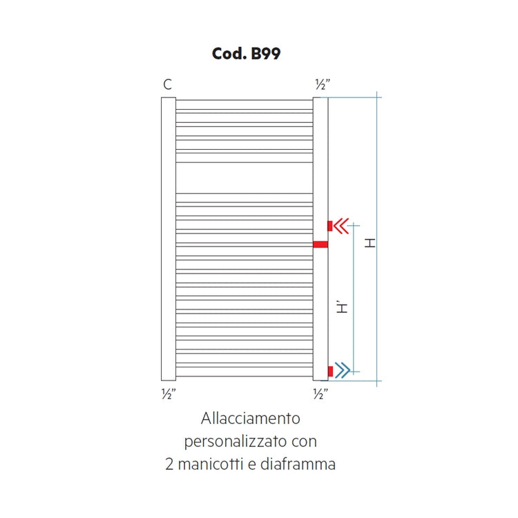 Irsap Maßgeschneiderter Anschluss mit 2 Manschetten und Membran (Machbarkeit anfragen) Cod.B99-2