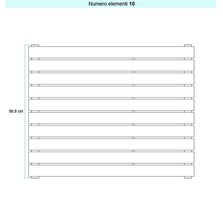 Irsap Design-Heizkörper PIANO horizontal, 10 Glieder, H 56,8 × B 92 × T 3,8 cm, Weiß RAL 9016 matt (Farbcode Y5) PI1092010Y5IR01H01