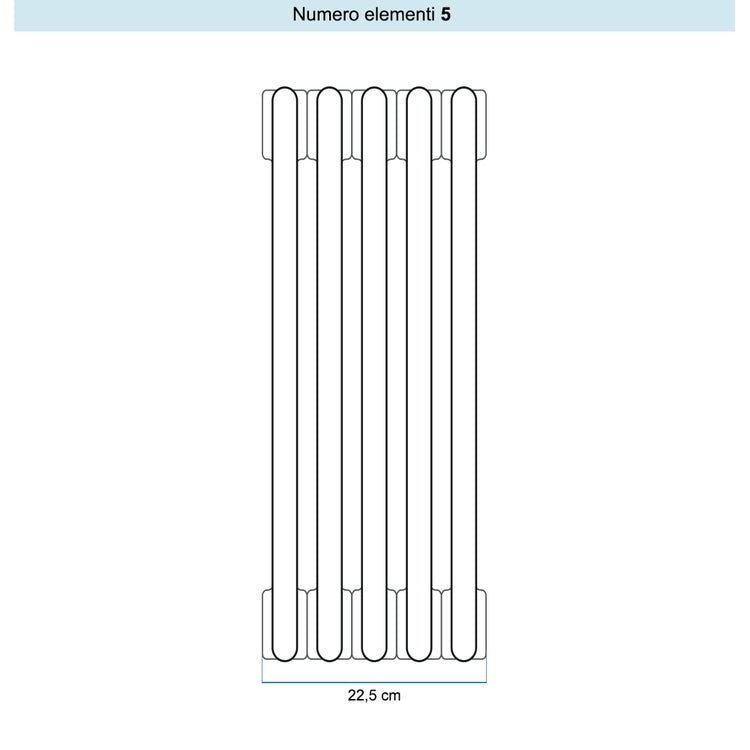 Irsap Röhrenradiator TESI 2, 5 Glieder, H 250 × B 22,5 × T 6,5 cm, Weiß Standard glänzend (Farbcode 01), ohne Stopfen RT225000501IRNON03