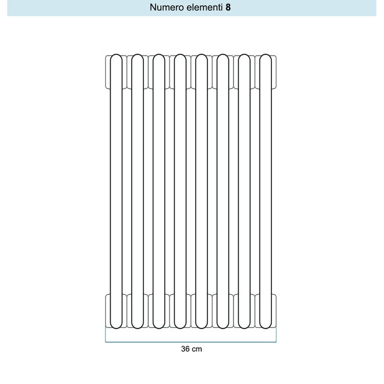 Irsap Röhrenradiator TESI 2, 8 Glieder, H 66,5 × B 36 × T 6,5 cm, Beige RAL 1019 matt (Farbcode 3V), mit Stopfen RT20665083VIR02N01