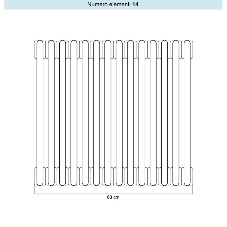 Irsap Röhrenradiator TESI 2, 14 Glieder, H 60 × B 63 × T 6,5 cm, Weiß RAL 9016 matt (Farbcode Y5), mit Stopfen RT2060014Y5IR02N01
