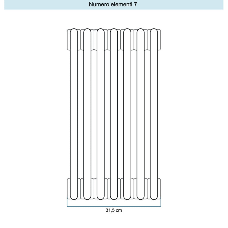 Irsap Röhrenradiator TESI 3, 7 Glieder, H 56,5 × B 31,5 × T 10,1 cm, Elfenbein RAL 1013 glänzend (Farbcode 02), mit Stopfen RT305650702IR02N01