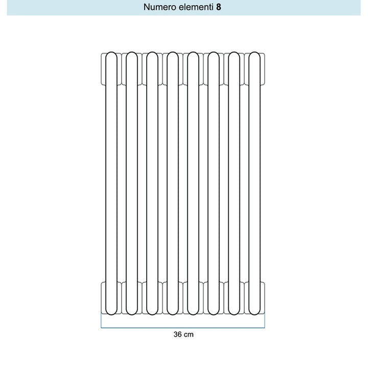 Irsap Röhrenradiator TESI 3, 8 Glieder, H 90 × B 36 × T 10,1 cm, Graphitschwarz Strukturlack (Farbcode 18), mit Stopfen RT309000818IR02N01